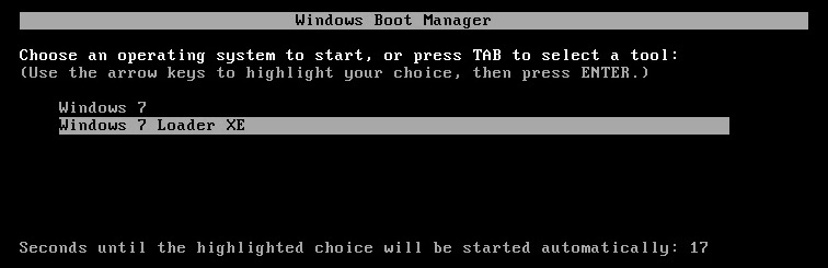 Выбор загрузчика активатора Windows 7 Loader XE